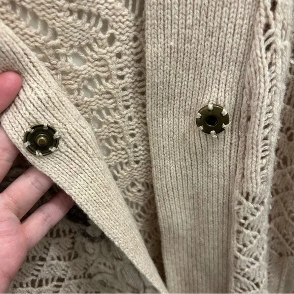 Anthropologie Field Flower Cardigan small tan beige wool cashmere crochet - Picture 6 of 13